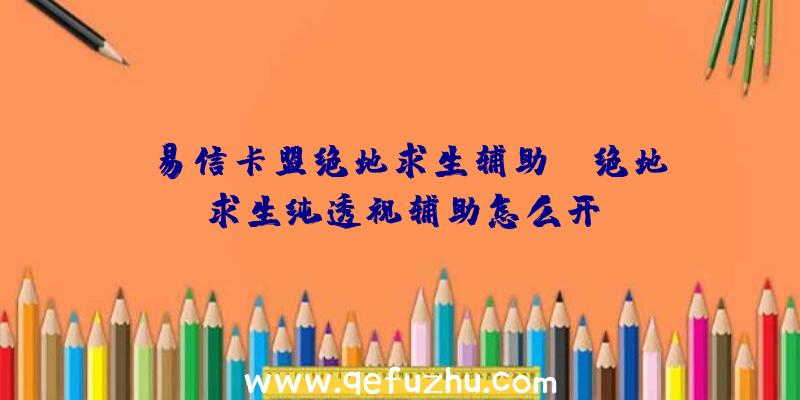 「易信卡盟绝地求生辅助」|绝地求生纯透视辅助怎么开